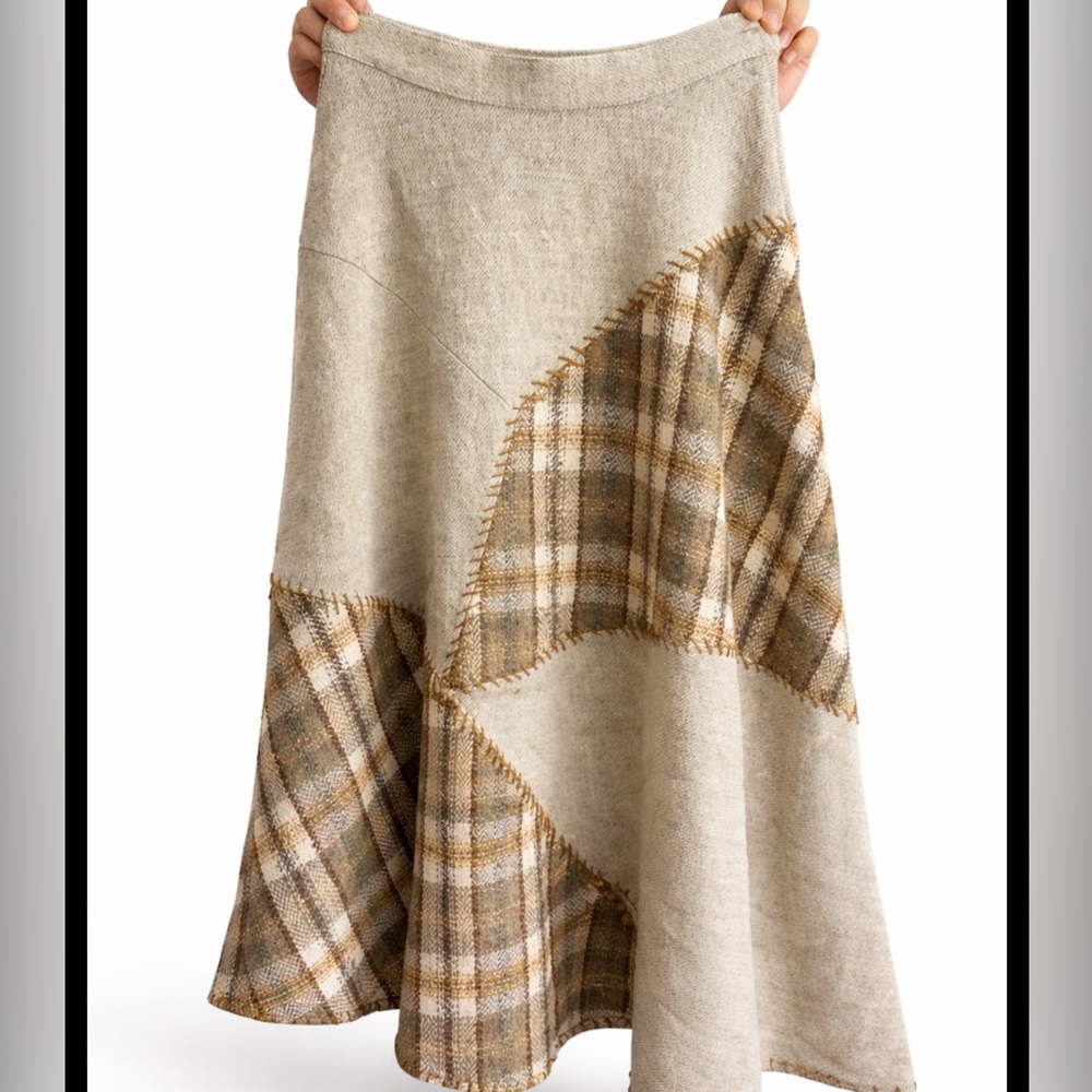 Roma Beige and Brown Patchwork A-Line Maxi Skirt